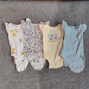 Carter's Floral and Solid Short Sleeve Bodysuits - White, Yellow, Blue